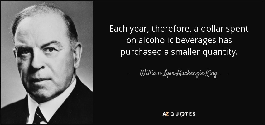 Each year, therefore, a dollar spent on alcoholic beverages has purchased a smaller quantity. - William Lyon Mackenzie King