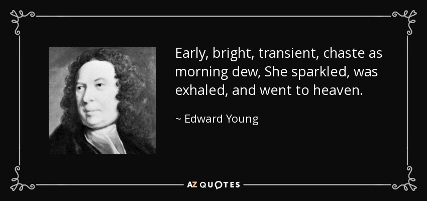 Early, bright, transient, chaste as morning dew, She sparkled, was exhaled, and went to heaven. - Edward Young