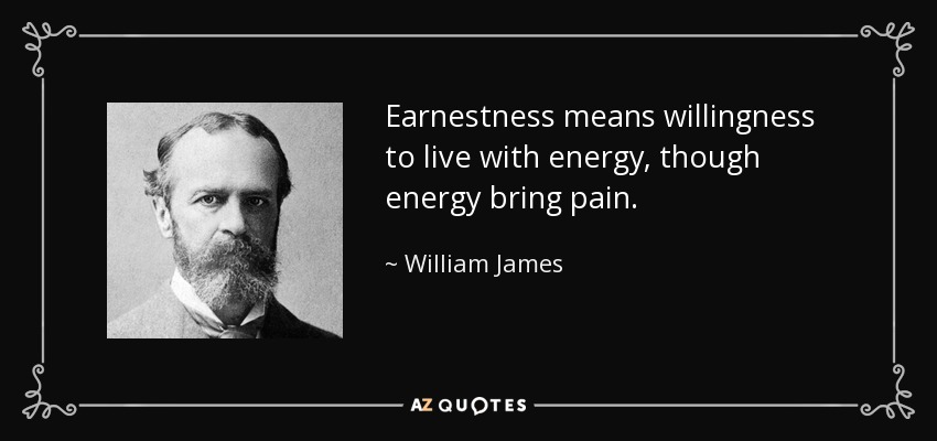 Earnestness means willingness to live with energy, though energy bring pain. - William James