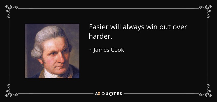 Easier will always win out over harder. - James Cook