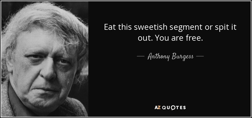 Eat this sweetish segment or spit it out. You are free. - Anthony Burgess