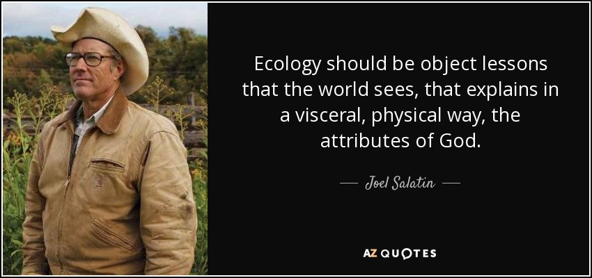 Ecology should be object lessons that the world sees, that explains in a visceral, physical way, the attributes of God. - Joel Salatin