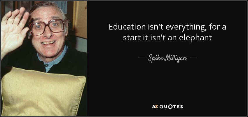Education isn't everything, for a start it isn't an elephant - Spike Milligan