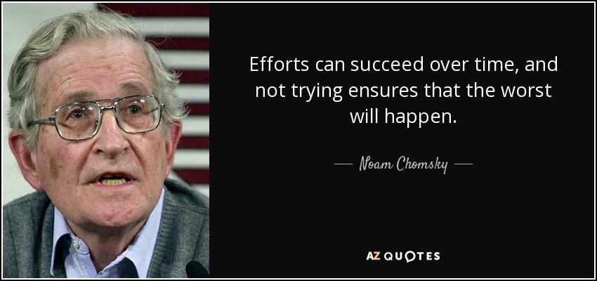 Efforts can succeed over time, and not trying ensures that the worst will happen. - Noam Chomsky