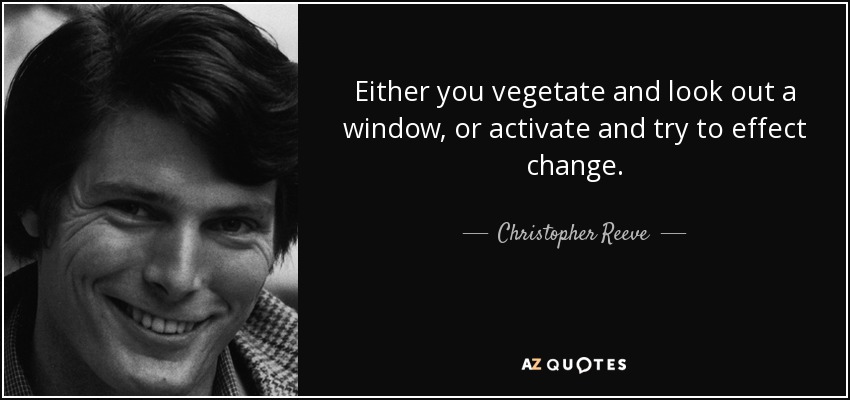 Either you vegetate and look out a window, or activate and try to effect change. - Christopher Reeve