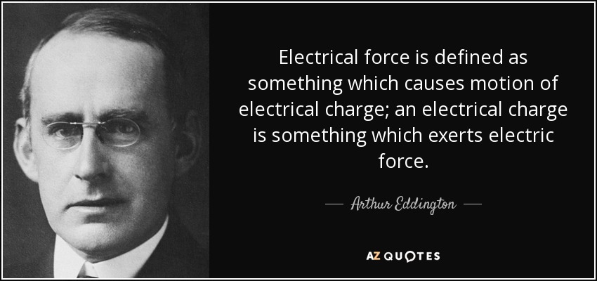 Electrical force is defined as something which causes motion of electrical charge; an electrical charge is something which exerts electric force. - Arthur Eddington
