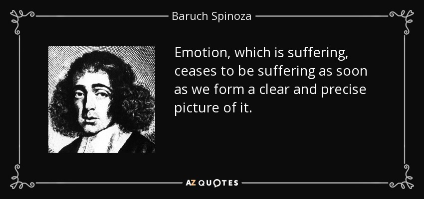 Emotion, which is suffering, ceases to be suffering as soon as we form a clear and precise picture of it. - Baruch Spinoza