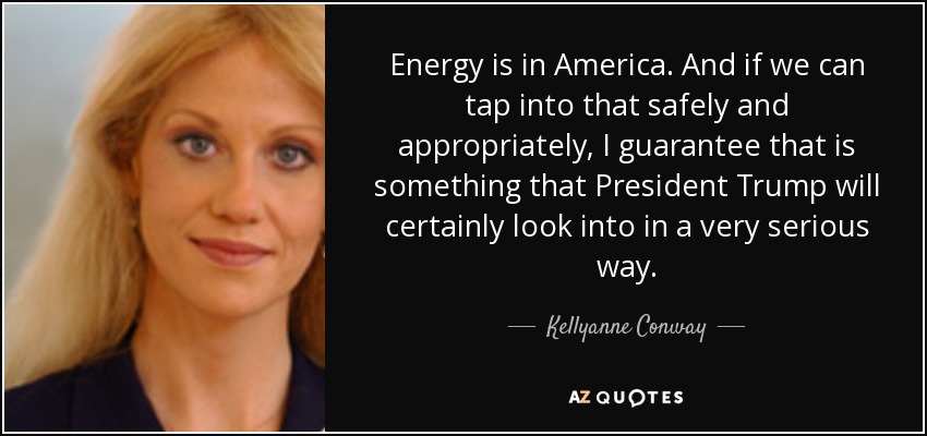 Energy is in America. And if we can tap into that safely and appropriately, I guarantee that is something that President Trump will certainly look into in a very serious way. - Kellyanne Conway