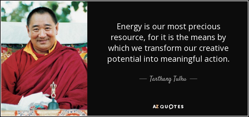 Energy is our most precious resource, for it is the means by which we transform our creative potential into meaningful action. - Tarthang Tulku