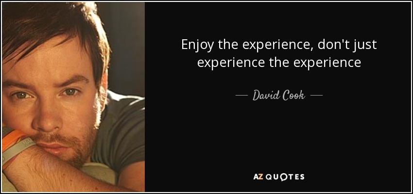 Enjoy the experience, don't just experience the experience - David Cook