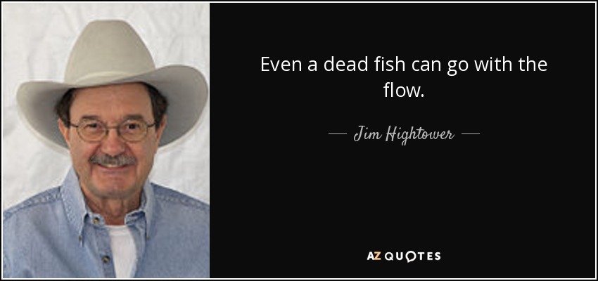 Even a dead fish can go with the flow. - Jim Hightower