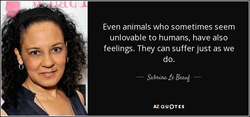 Even animals who sometimes seem unlovable to humans, have also feelings. They can suffer just as we do. - Sabrina Le Beauf