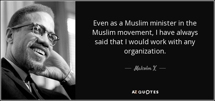 Even as a Muslim minister in the Muslim movement, I have always said that I would work with any organization. - Malcolm X
