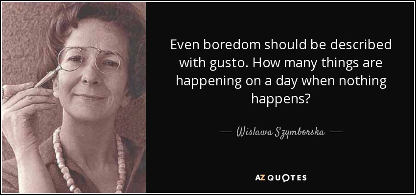 Even boredom should be described with gusto. How many things are happening on a day when nothing happens? - Wislawa Szymborska
