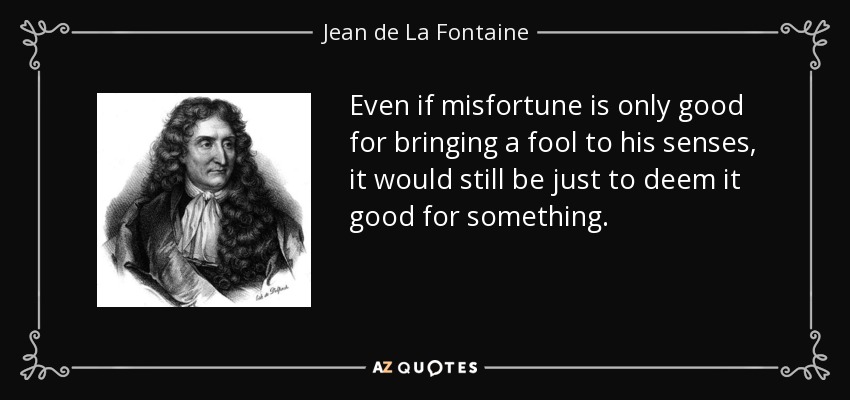 Even if misfortune is only good for bringing a fool to his senses, it would still be just to deem it good for something. - Jean de La Fontaine