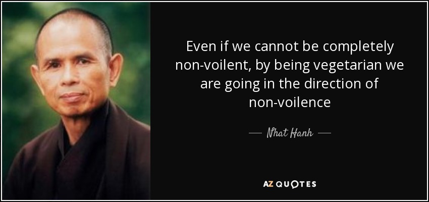Even if we cannot be completely non-voilent, by being vegetarian we are going in the direction of non-voilence - Nhat Hanh