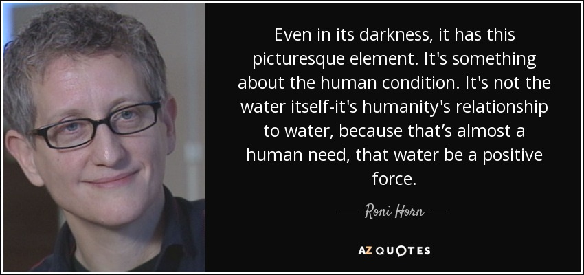 Even in its darkness, it has this picturesque element. It's something about the human condition. It's not the water itself-it's humanity's relationship to water, because that’s almost a human need, that water be a positive force. - Roni Horn