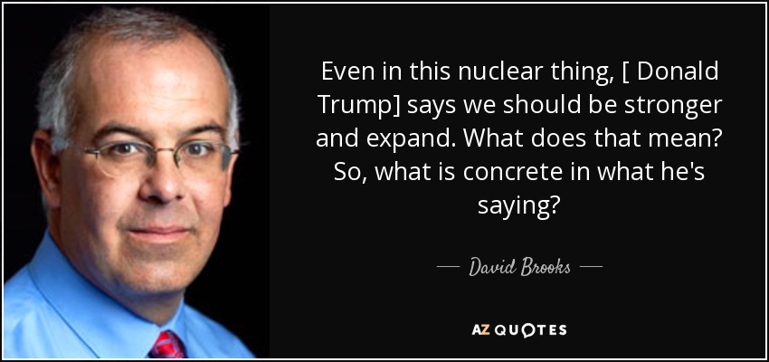 Even in this nuclear thing, [ Donald Trump] says we should be stronger and expand. What does that mean? So, what is concrete in what he's saying? - David Brooks