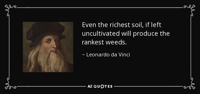 Even the richest soil, if left uncultivated will produce the rankest weeds. - Leonardo da Vinci