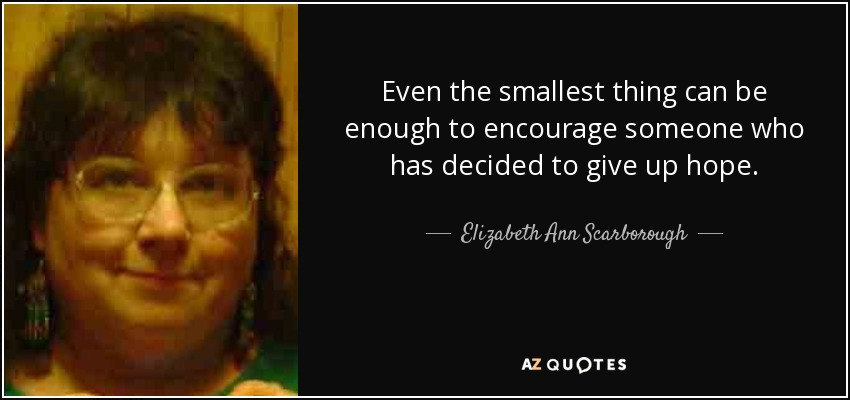 Even the smallest thing can be enough to encourage someone who has decided to give up hope. - Elizabeth Ann Scarborough