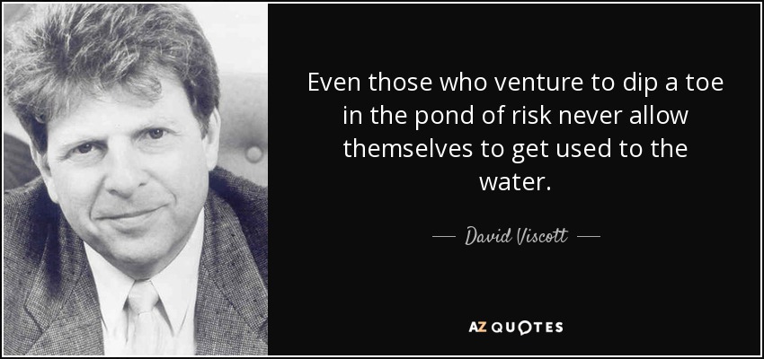 Even those who venture to dip a toe in the pond of risk never allow themselves to get used to the water. - David Viscott