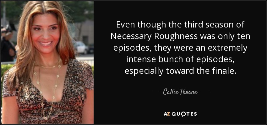 Even though the third season of Necessary Roughness was only ten episodes, they were an extremely intense bunch of episodes, especially toward the finale. - Callie Thorne