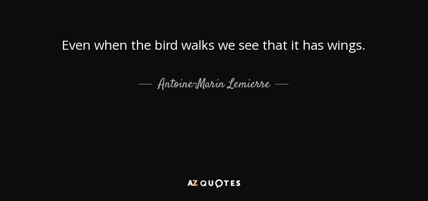 Even when the bird walks we see that it has wings. - Antoine-Marin Lemierre