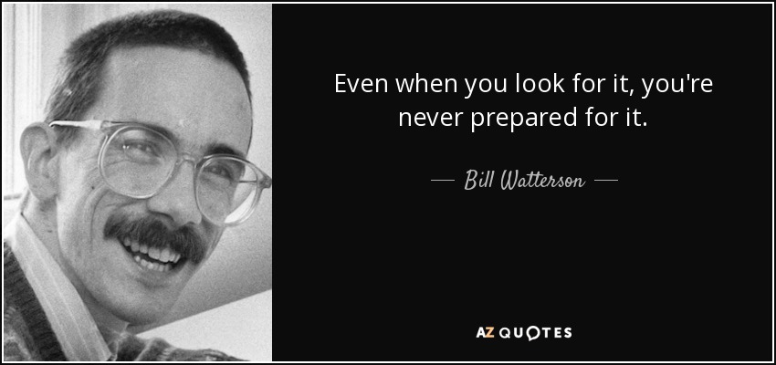 Even when you look for it, you're never prepared for it. - Bill Watterson