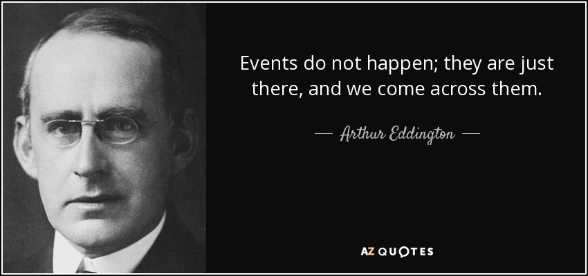 Events do not happen; they are just there, and we come across them. - Arthur Eddington