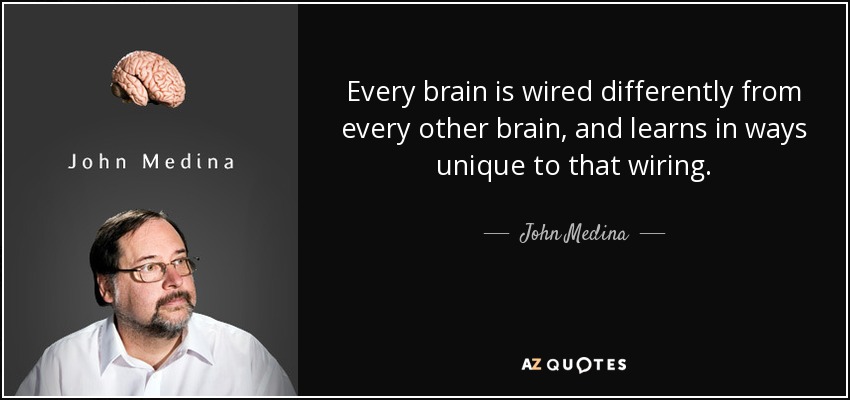 Every brain is wired differently from every other brain, and learns in ways unique to that wiring. - John Medina