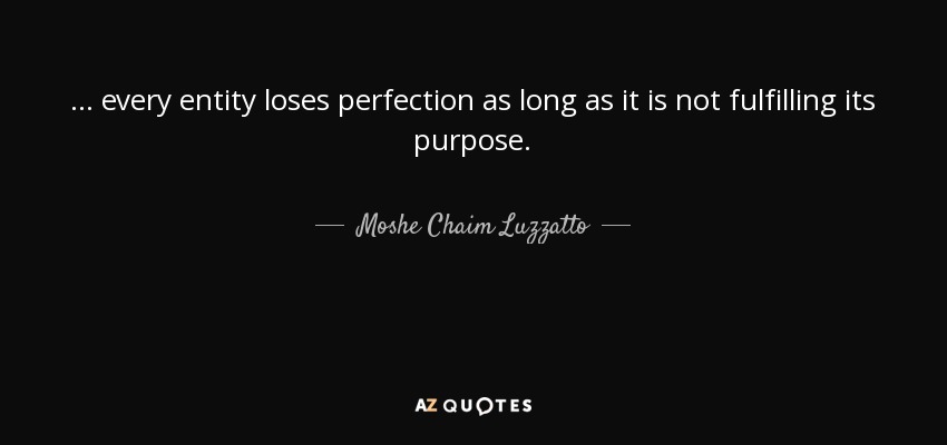 ... every entity loses perfection as long as it is not fulfilling its purpose. - Moshe Chaim Luzzatto