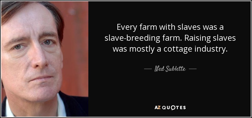 Every farm with slaves was a slave-breeding farm. Raising slaves was mostly a cottage industry. - Ned Sublette