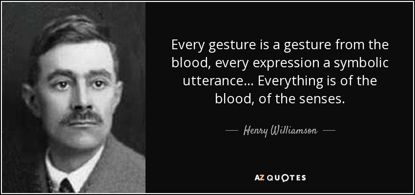 Every gesture is a gesture from the blood, every expression a symbolic utterance... Everything is of the blood, of the senses. - Henry Williamson