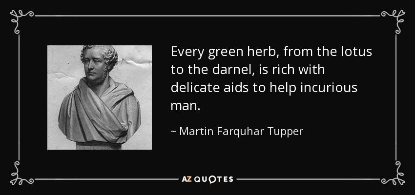 Every green herb, from the lotus to the darnel, is rich with delicate aids to help incurious man. - Martin Farquhar Tupper