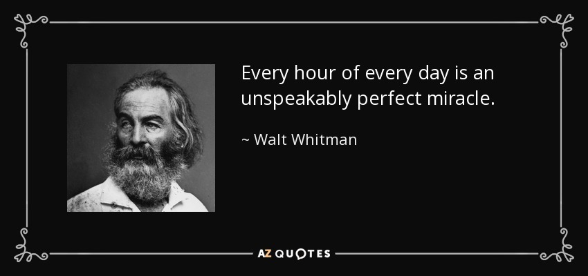 Every hour of every day is an unspeakably perfect miracle. - Walt Whitman
