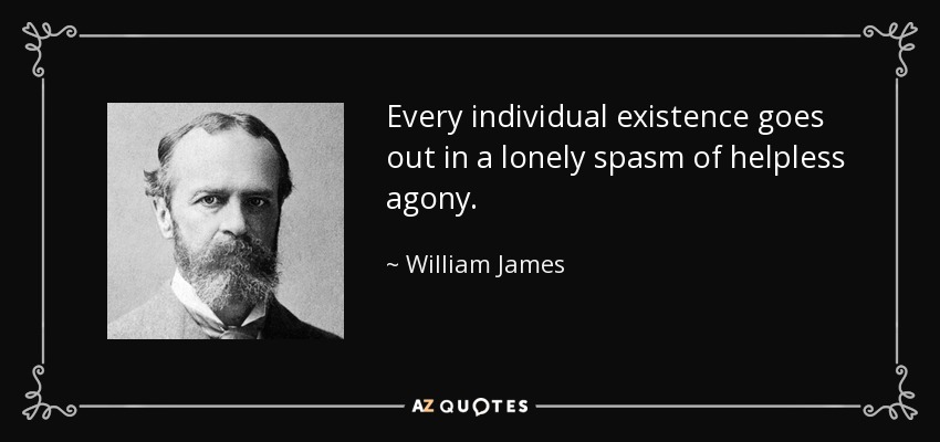 Every individual existence goes out in a lonely spasm of helpless agony. - William James