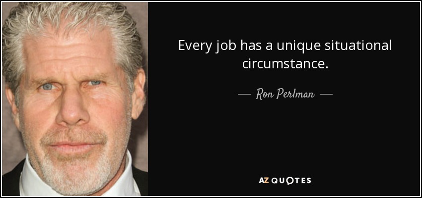 Every job has a unique situational circumstance. - Ron Perlman