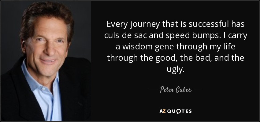 Every journey that is successful has culs-de-sac and speed bumps. I carry a wisdom gene through my life through the good, the bad, and the ugly. - Peter Guber