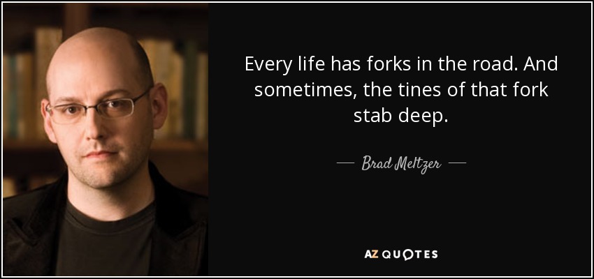 Every life has forks in the road. And sometimes, the tines of that fork stab deep. - Brad Meltzer