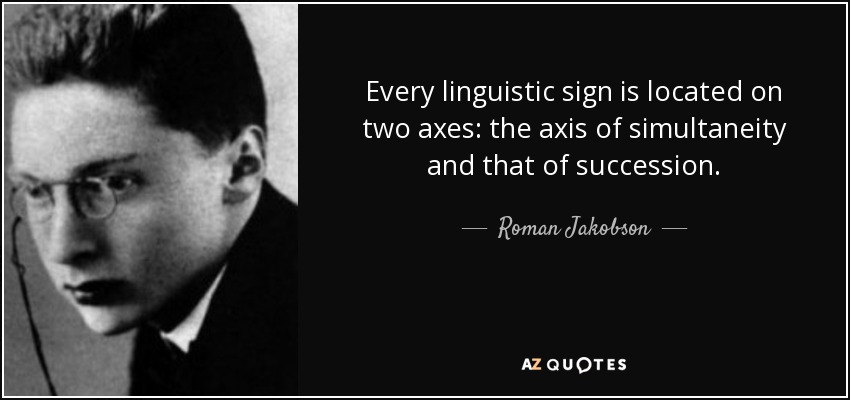 Every linguistic sign is located on two axes: the axis of simultaneity and that of succession. - Roman Jakobson