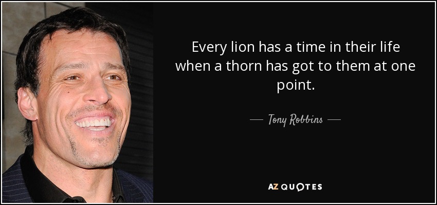 Every lion has a time in their life when a thorn has got to them at one point. - Tony Robbins