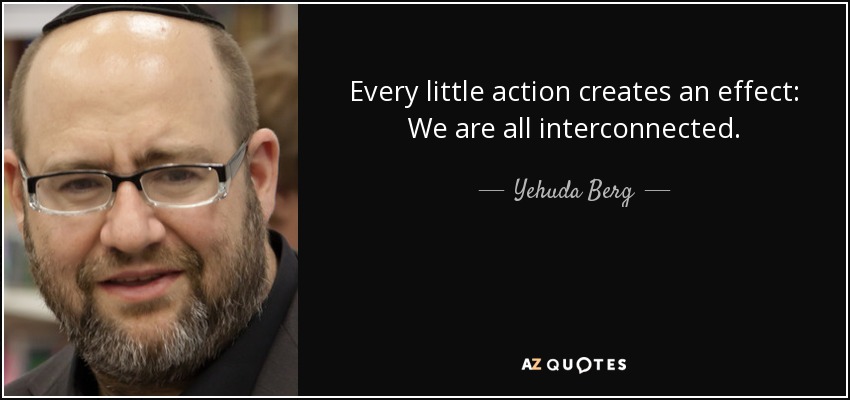 Every little action creates an effect: We are all interconnected. - Yehuda Berg