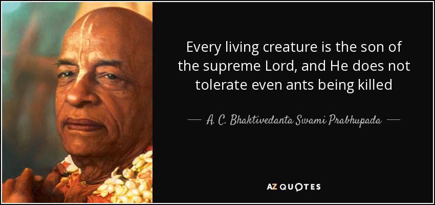 Every living creature is the son of the supreme Lord, and He does not tolerate even ants being killed - A. C. Bhaktivedanta Swami Prabhupada