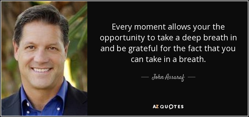 Every moment allows your the opportunity to take a deep breath in and be grateful for the fact that you can take in a breath. - John Assaraf