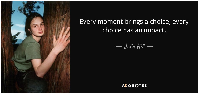 Every moment brings a choice; every choice has an impact. - Julia Hill