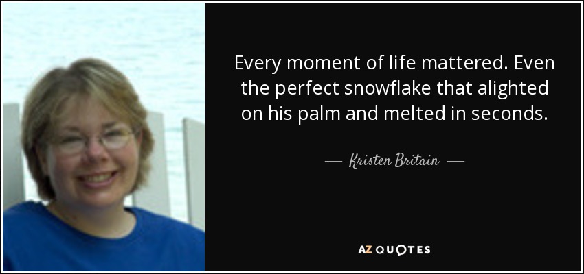 Every moment of life mattered. Even the perfect snowflake that alighted on his palm and melted in seconds. - Kristen Britain