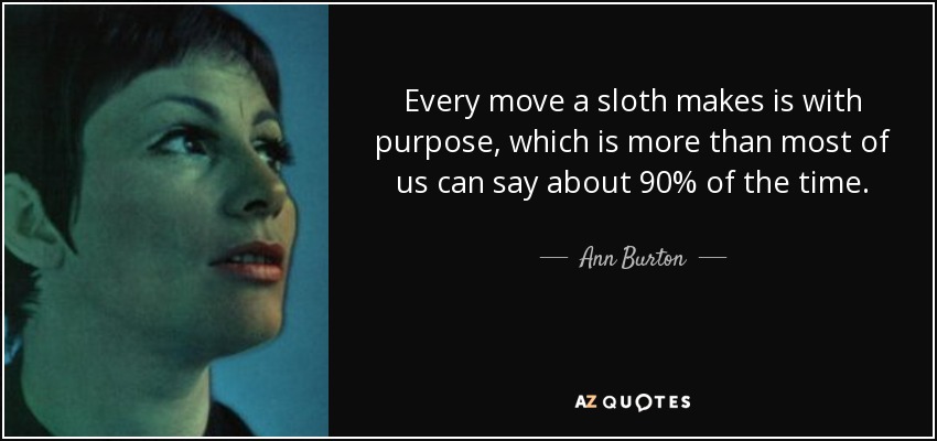 Every move a sloth makes is with purpose, which is more than most of us can say about 90% of the time. - Ann Burton