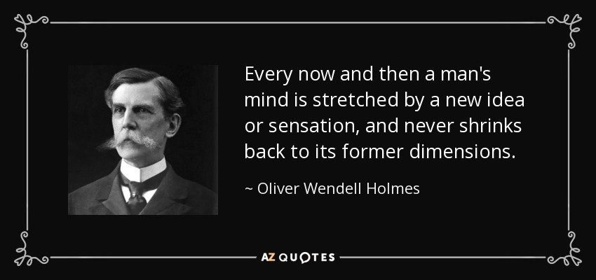 Every now and then a man's mind is stretched by a new idea or sensation, and never shrinks back to its former dimensions. - Oliver Wendell Holmes, Jr.