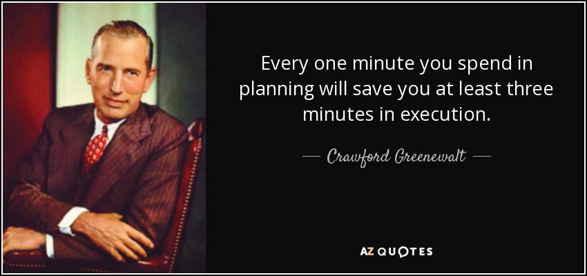 Every one minute you spend in planning will save you at least three minutes in execution. - Crawford Greenewalt