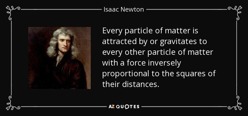 Every particle of matter is attracted by or gravitates to every other particle of matter with a force inversely proportional to the squares of their distances. - Isaac Newton